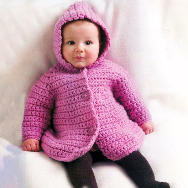 Baby Hoodie Jacket Crochet Pattern Bulky Yarn. Baby Winter Coat For 3 to 18 mo Vintage PDF Pattern.