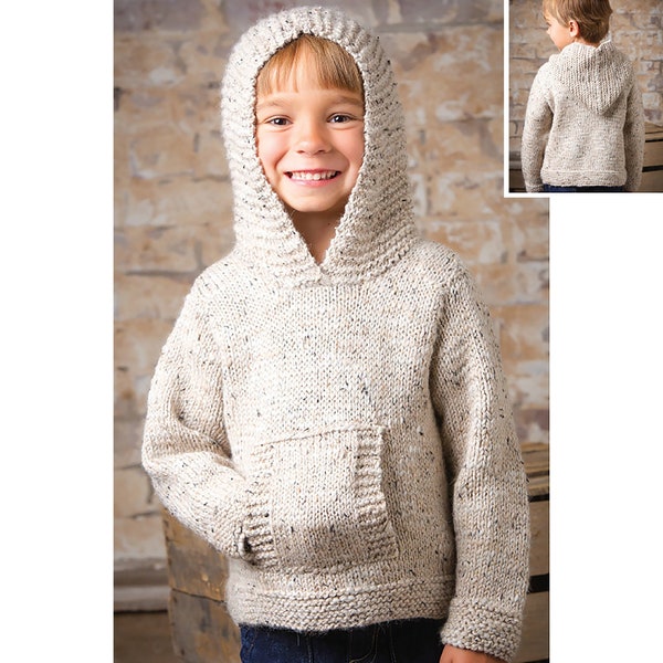 Comfy Warm Hoodie Kids Knitting Pattern 2 to 8 yrs. | Hooded Sweater Kangaroo Style | Instant PDF Download