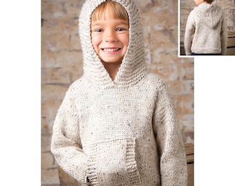 Comfy Warm Hoodie Kids Knitting Pattern 2 to 8 yrs. | Hooded Sweater Kangaroo Style | Instant PDF Download