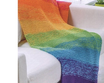 Rainbow Blanket Throw Knit PDF Pattern Instant Download | Easy Knitting Pattern Rainbow Afghan In Garter Stitch |