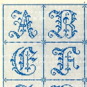 1800-tals broderitypsnitt franska korsstygnsdiagram | | Sällsynta fantastiska ABC, dekorativa monogram | Digital nedladdning