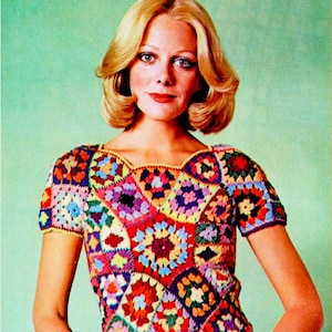 STUNNING 70's Crochet TOP PDF Pattern. Granny Square Top Vintage Crochet Pattern Instant Digital Pdf Download.