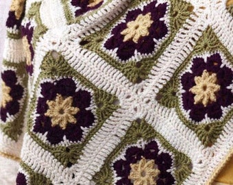 Easy Crochet Pattern Blanket Throw | Granny Square Blankets, Floral Throws PATTERNS PDF Download