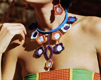 Easy Crochet Pattern 70s Boho Jewelry | Vintage Spring Accessories Earrings & Choker Set | Instant PDF Download