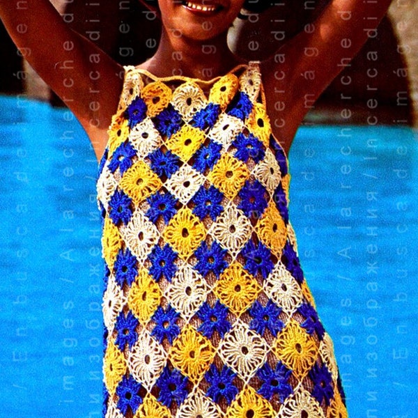 Granny Square Pattern Mini Summer Dress | Boho Tunic 70's Crochet Pattern Instant PDF Download