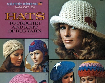 Vintage Crochet Pattern Eight Womens Hats Retro '70s and One to
