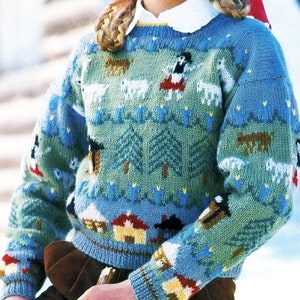 Girls Sweater DK Yarn Knitting Pattern Sizes 4 to 10 | PDF Pattern Alpine Intarsia Design | Instant Download