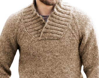 PDF Pattern Men's Shawl Collar Sweater S-3X | Aran Yarn Knitting Pattern Classic Pullover Vintage Instant Download