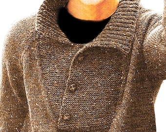 Retro Classic Men's Sweater Knitting Pattern S-XL | Chunky Tweed Yarn Pullover Pattern Instant PDF Download