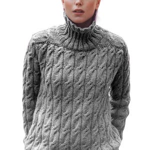 Classic Cable Knit Sweater Women&#39;s Knitting Pattern Aran Yarn | Gorgeous Turtleneck Pullover Pattern PDF Download