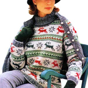 STUNNING Norwegian Sweater & Cardigan | Women&#39;s Nordic Xmas Pullover Pattern | Vintage Fair Isle Knitting Pattern PDF Download