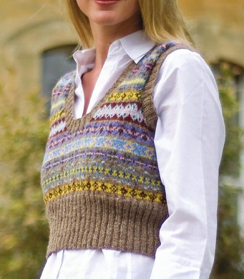 Fair Isle Tank Top Crop Vest Women's Tops Knitting Pattern Instant PDF