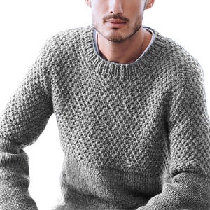 Men's Sweater Easy Knitting Pattern | Men's Simple Crew Neck Pullover XS To 2X | Instant PDF Download