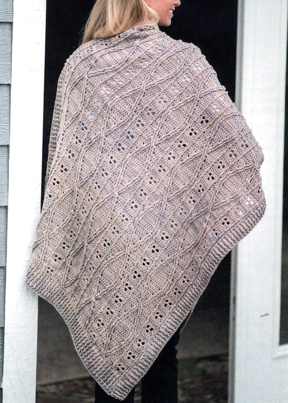 Women's Poncho Crochet Pattern Chunky Cable Crocheted Cloak