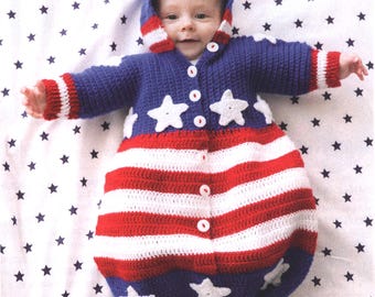 Baby Crochet Pattern Patriotic Cocoon | Baby Sleep Sack 0 To 6 mo. | Newborn Sleeping Bag Stars & Stripes | PDF Digital Download