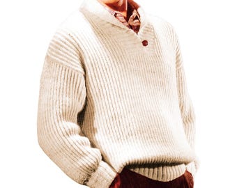PDF Pattern Men's Sweater Shawl Collar, Irish Rib | Chunky Pullover DK Yarn Knitting Pattern Instant Download