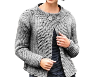 Chunky Cardigan Easy Knitting Pattern | Women's Crop Tops Vintage Patterns Instant PDF Download