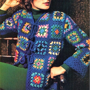Crochet Cardigan PDF Download | Granny Square Pattern | Easy Crochet Patterns | 70s Patchwork Jacket Women