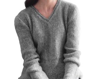 Suéter sencillo de mujer con cuello en V / Patrón de tejido fácil para top ligeramente entallado / Preciosa descarga instantánea en PDF vintage