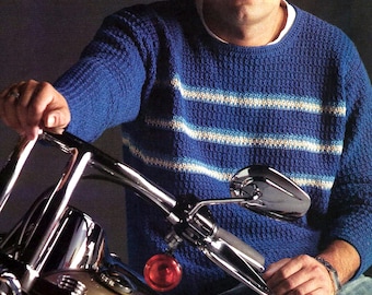 Maglione del Weekender, Modello all'uncinetto da uomo / Modello all'uncinetto facile / Pullover da uomo dalla S alla 2X / Download PDF