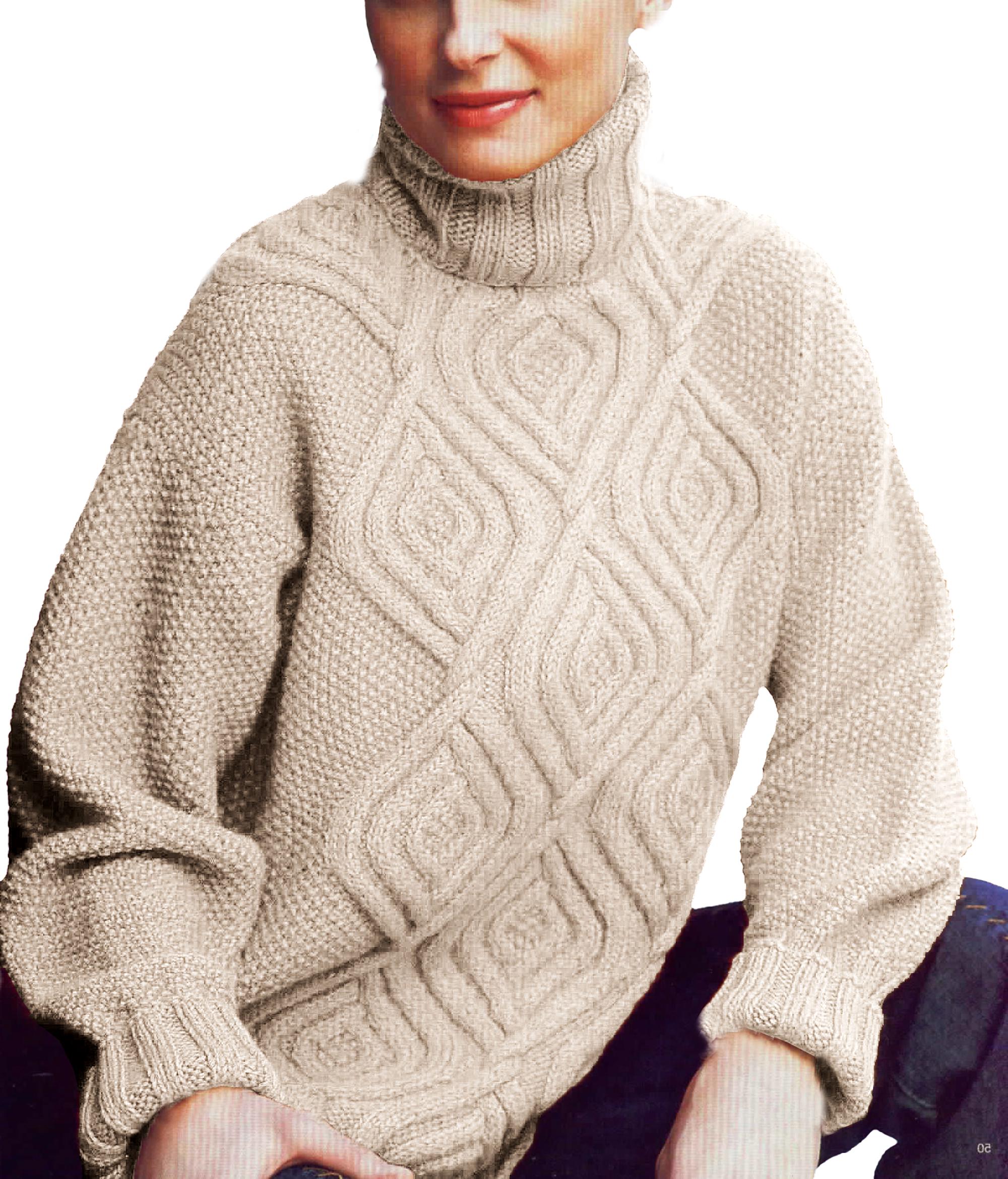 Women's Turtleneck Sweater Knitting Pattern | Cable Knit Jumper Pattern ...