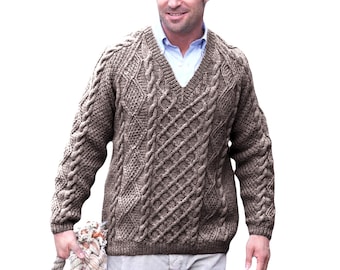 Vintage LL Bean Aran Fisherman Sweater 1980s | Green Irish Wool