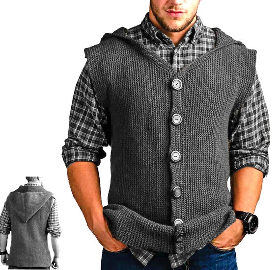 Patrón de crochet para hombre Cárdigan grueso con capucha chaleco Patrón  de crochet para hombre Descarga en PDF