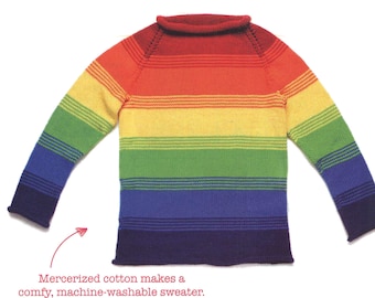 Kids Rainbow Sweater Roll Neck | Top Down Knitting Pattern | Unisex 6 to 12 Yrs. | PDF Pattern Instant Download