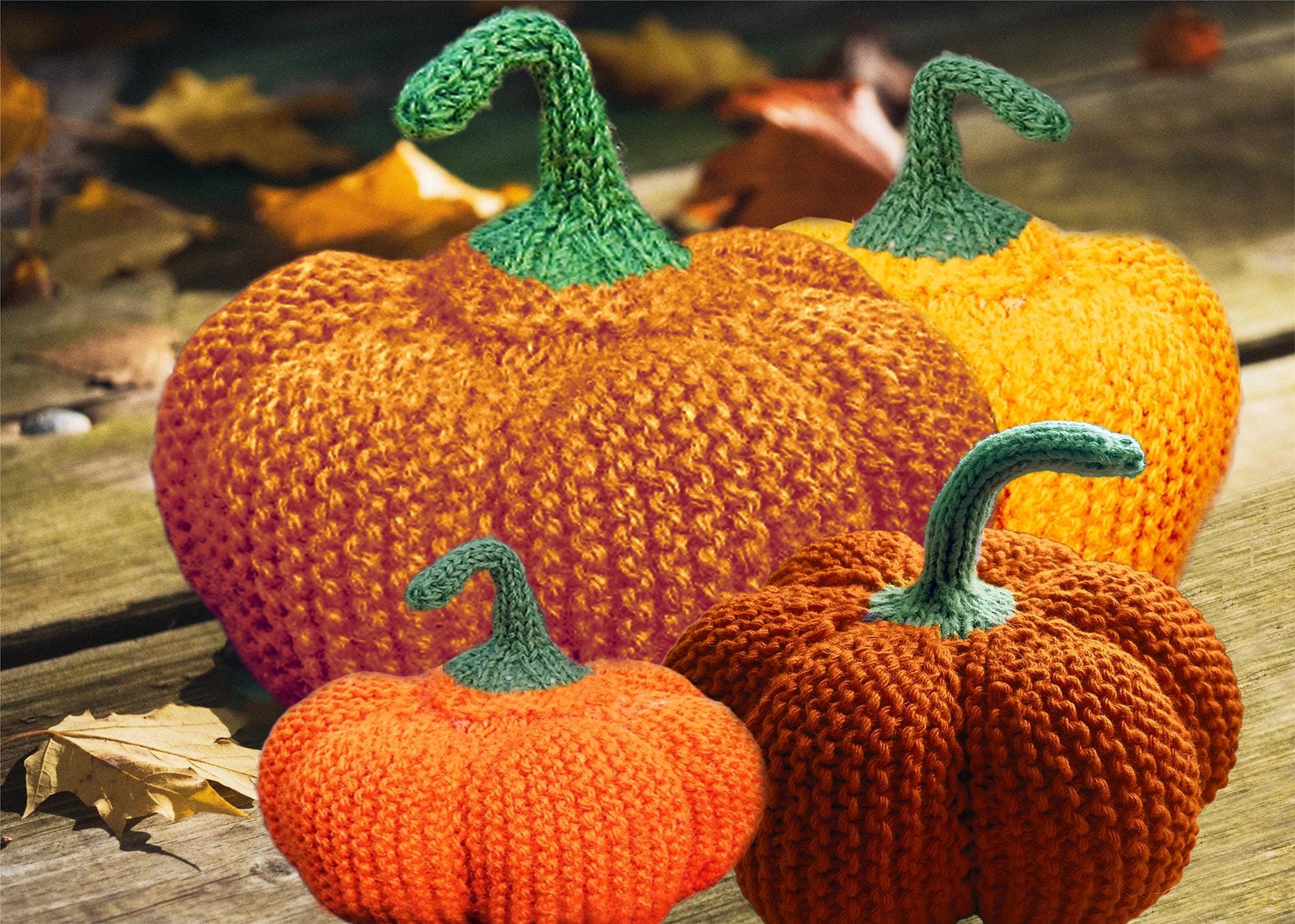 Easy Knitting Pattern Stuffed Pumpkins 14" & 19" | Cute Knitted Fall Decor | Large Chunky Knit Porch Pumpkin | PDF Download