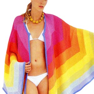 Rainbow Shawl, Women&#39;s Summer Wrap, Kaftan, Cover Up | GORGEOUS Vintage Knitting Pattern Instant PDF Download