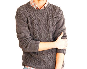Men's Aran Sweater Pattern | Fisherman's Sweater | Classic Cable Knit Irish Jumper DK Instant Download