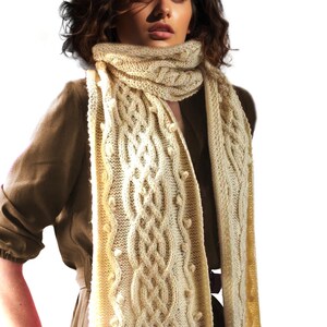 GORGEOUS Aran Scarf Pattern | Women&#39;s Knitting Pattern | Vintage Irish Classic Cable Knit Scarf PDF Pattern Instant Download