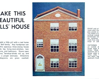 Colonial Style Dollhouse Plans 1:12 Scale. DIY Plans, Woodworking Plans. PDF File Instant Download.