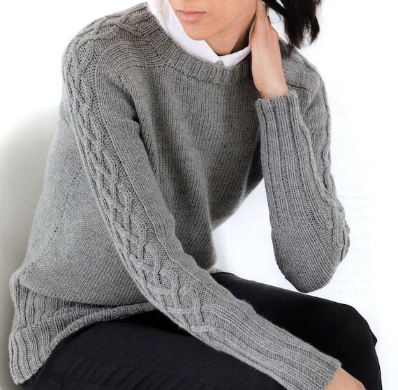 Patron PDF Pull Aran pour femme Pull col rond en tricot