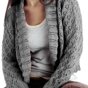 Gorgeous Lacy Shrug Knitting Pattern S-5X | Plus Sizes Cropped Cardigan With Shawl Collar | PDF Download