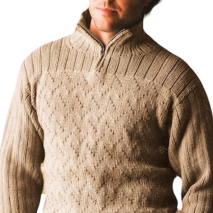 PDF Pattern Zip Up Sweater For Men S-XXL | Aran Yarn Knitting Pattern FABULOUS Pullover Pattern Instant Download