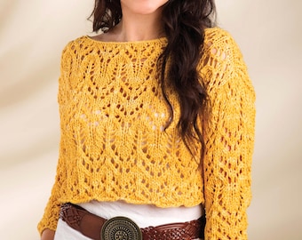 Lace Sweater Knitting Pattern | Women's Crop Top Lacy Tops | Instant PDF Download