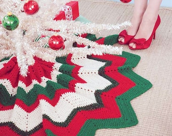 Christmas Tree Skirt Pattern Retro Ripple Crochet | Easy Crochet Pattern Instant PDF Download | Holiday Decor