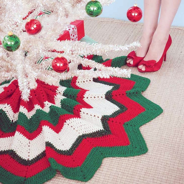 Christmas Tree Skirt Pattern Retro Ripple Crochet | Easy Crochet Pattern Instant PDF Download | Holiday Decor