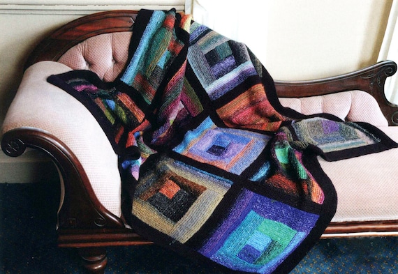 Patchwork Throw Knitting Pattern Instant Download | PDF Pattern Knitted Log Cabin Blanket Throw