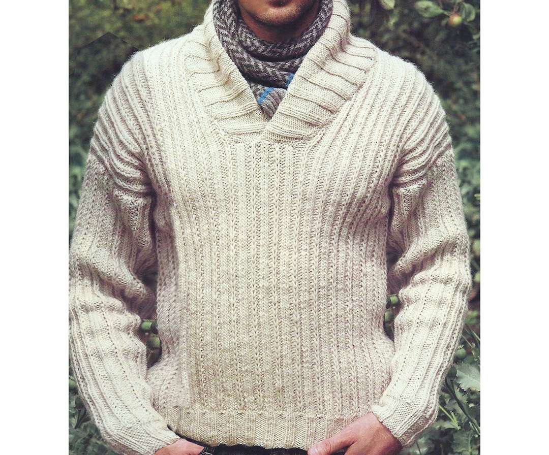 Herren Pullover Schnittmuster Schalkragen,gerippter grobstrick