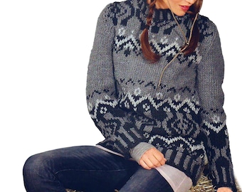 PDF Pattern Norwegian Sweater For Women | Nordic Fair Isle Knitting Pattern Pullover Chunky Yarn Pattern PDF Download