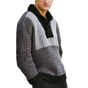 Crochet Sweater Pattern For Men | Men&#39;s Crochet Pattern Shawl Collar Pullover S To 3X | Crochet For Men | PDF Download