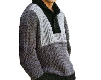 Crochet Sweater Pattern For Men | Men&#39;s Crochet Pattern Shawl Collar Pullover S To 3X | Crochet For Men | PDF Download