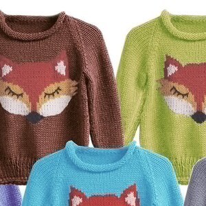 Intarsia Fox Sweater For Kids, Boys Girls 3-6 yrs. | Easy Knitting Pattern Rolled Neck Pullover | PDF Download image 2