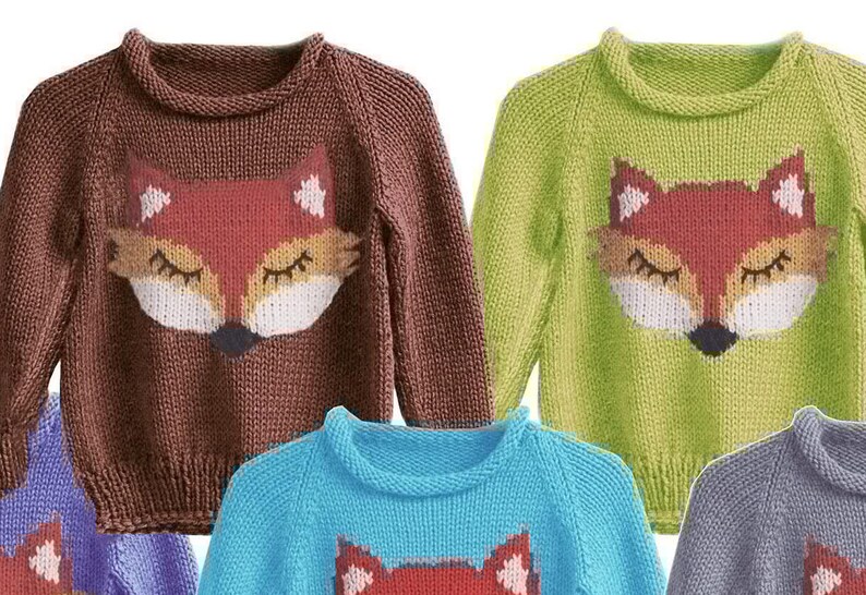 Intarsia Fox Sweater For Kids, Boys Girls 3-6 yrs. | Easy Knitting Pattern Rolled Neck Pullover | PDF Download image 2