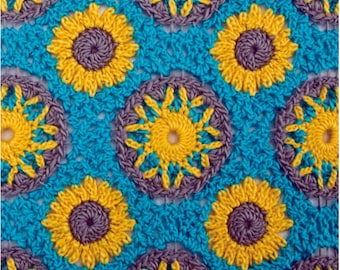 Granny Square Pattern | Granny Square Blanket Pattern | Sunflowers Blanket Throw Vintage Crochet Pattern PFD Download