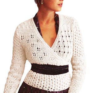 Easy Knitting Pattern Lace Wrap Cardigan Ballet Style | Women&#39;s Lacy Tops XS-XL, Crossover Sweater Pattern PDF Download