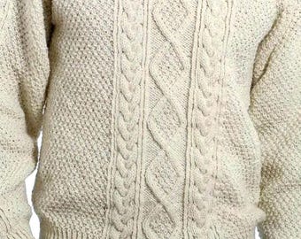 Aran Crafts - Suéter Irlandés De Punto Trenzado Para Hombre, 100% Lana Pura Nueva, Cuello Redondo Y Patrones Tradicionales - Abrigo Y Estilo Clásico
