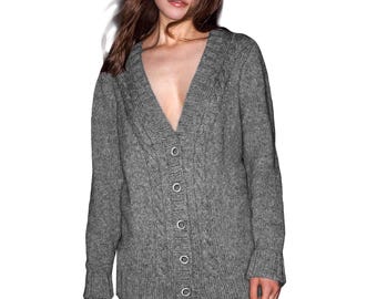 Cardigan classico con scollo a V, modello di facile lavorazione a maglia / Top da donna / Grazioso modello di giacca casual a trecce, download immediato del PDF